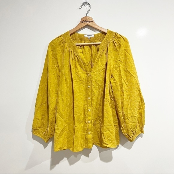 Madewell Floral Embroidered Smocked-Neck Raglan Top - Picture 8 of 13